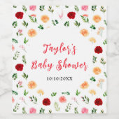 Romantic Roses Floral Baby Shower Wijn Etiket (Enkel label)