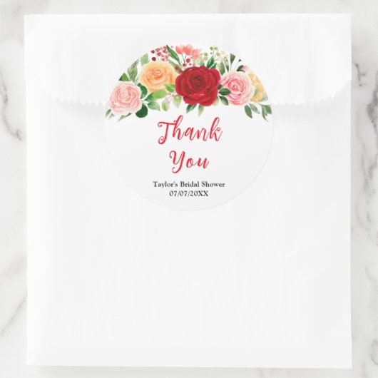 Romantic Roses Floral Bridal Shower Thank You Ronde Sticker (Tas)