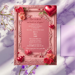 Romantic Roses Red Hearts Rustic Valentine Party  Kaart