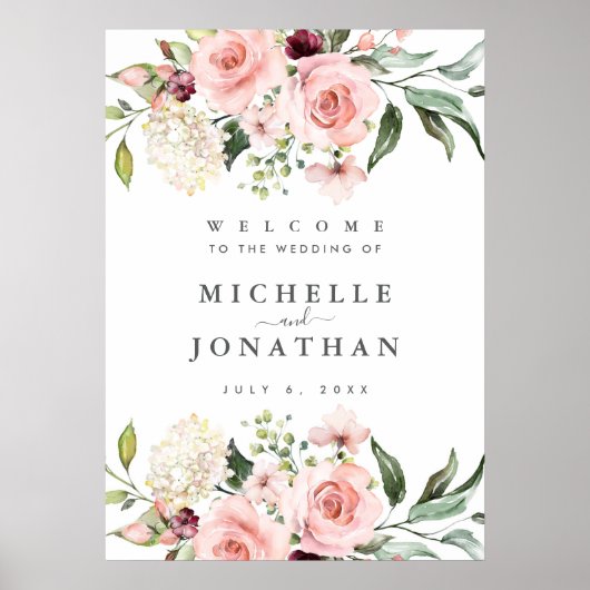 Romantic Roses Weddenschap Welkomstteken Poster (Voorkant)