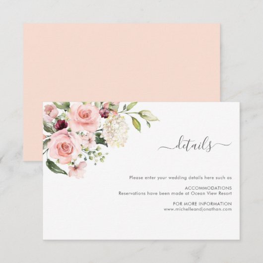 Romantic Roses Wedding Enclosure Card Informatiekaartje (Voorkant / Achterkant)