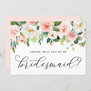 Romantic roze bloemen zullen je mijn Bridesmaid zi Kaart