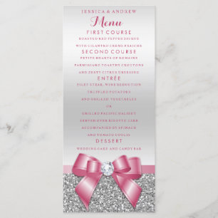 Romantic Roze Bow & Silver Glitter Weddenschap Men Menu