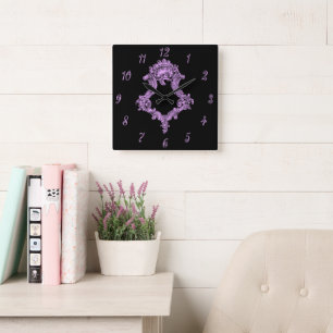 Romantic Roze en Zwart Vierkante Klok