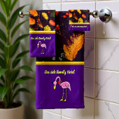 Romantic Roze flamingos met herfstbladeren Bad Handdoek