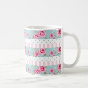 Romantic Roze & Mint Floral Rozen Patroon Koffiemok