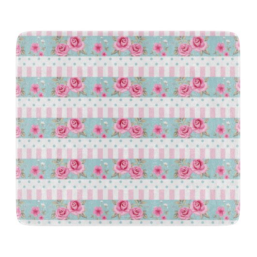 Romantic Roze & Mint Floral Rozen Patroon Snijplank (Voorkant)