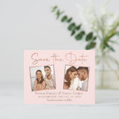 Romantic Roze Rose Gold 2 Foto bewaart datum Briefkaart (Staand voorkant)
