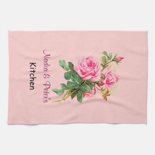 Romantic Roze Roses gepersonaliseerd Theedoek (Horizontaal)