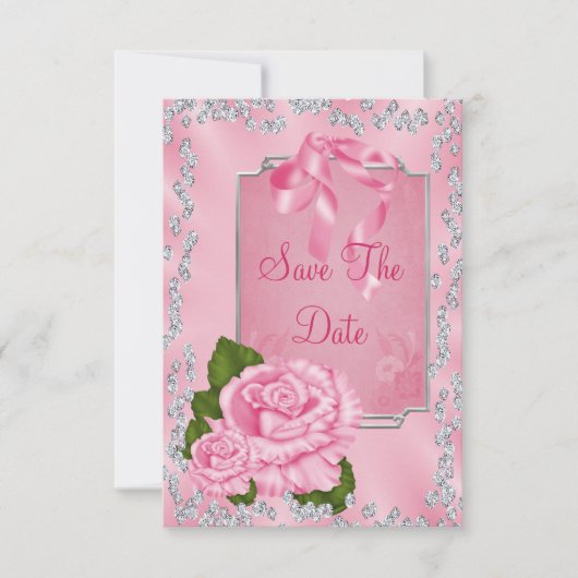 Romantic roze rozen en bogen 50e sparen de Datum Save The Date (Voorkant)