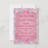Romantic roze rozen en bogen 50e sparen de Datum Save The Date (Achterkant)