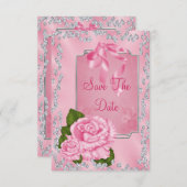 Romantic roze rozen en bogen 50e sparen de Datum Save The Date (Voorkant / Achterkant)