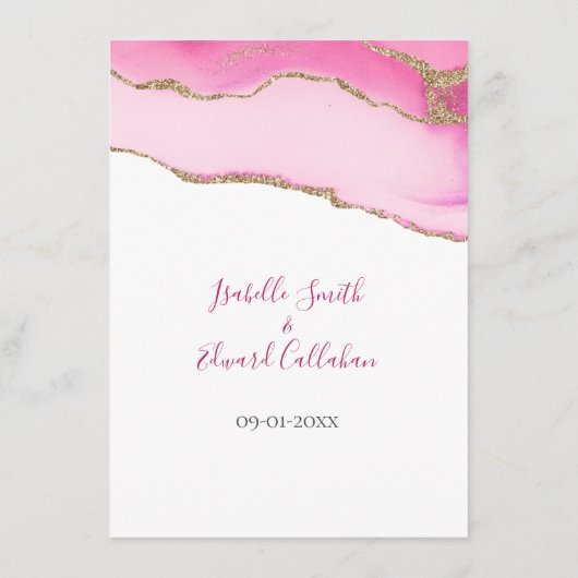 Romantic Roze Stone Gold Inlay Weddeninfo Informatiekaartje (Achterkant)