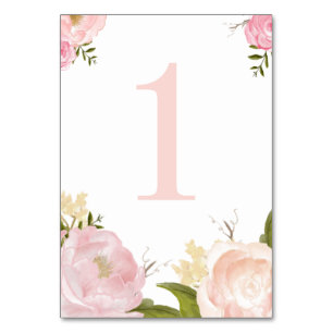 Romantic Roze Waterverf Bloemen Tabel Nummer 1 Kaart