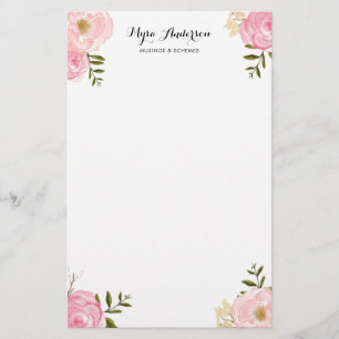 Romantic Roze Waterverf Flowers Aangepast Briefpapier