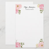 Romantic Roze Waterverf Flowers Aangepast Briefpapier (Voorkant / Achterkant)