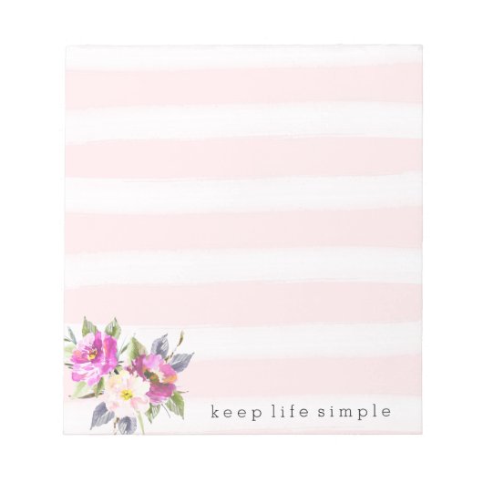 Romantic Roze Waterverf Stripes Floral Notitieblok (Voorkant)