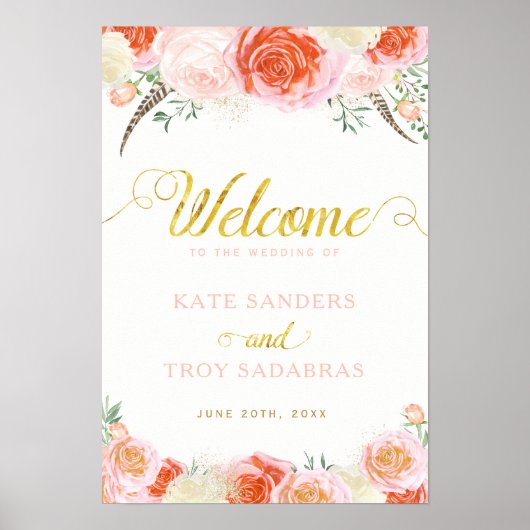Romantic Rozen Wedding Welcome Sign (13x19) Poster (Voorkant)