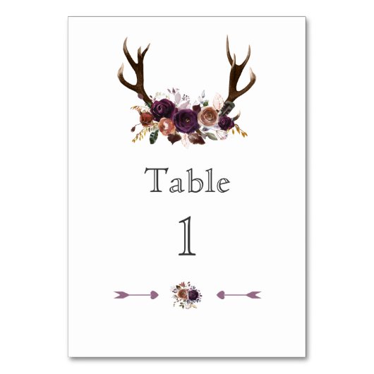 Romantic Rustic Marsala Floral Table Number Kaart (Achterkant)