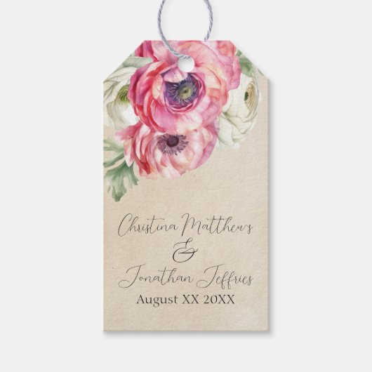 Romantic Rustic Pink & White Ranunculus Cadeaulabel (Voorkant)