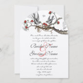 Romantic Rustic Red  Birds Wedding Invite Kaart (Voorkant)
