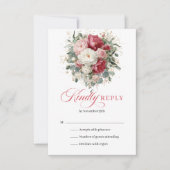 Romantic Rustic Red Blush Wedding RSVP Card (Devant)