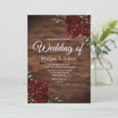 Romantic Rustic Red Rose Wedding Invitation Kaart (Staand voorkant)