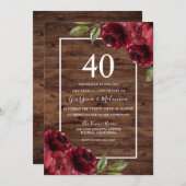 Romantic Rustic Red Roses 40th Wedding Jubileum Kaart (Voorkant / Achterkant)