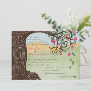 Romantic Rustic Tree Cherry Blossom Cute Lovevogel Kaart