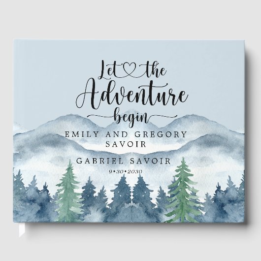 Romantic Rustic Waterverf Mountains Trees Wedding Gastenboek (Voorkant)