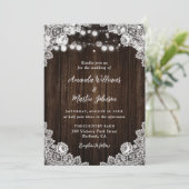Romantic Rustic Wood Floral Lace Wedding Kaart (Staand voorkant)