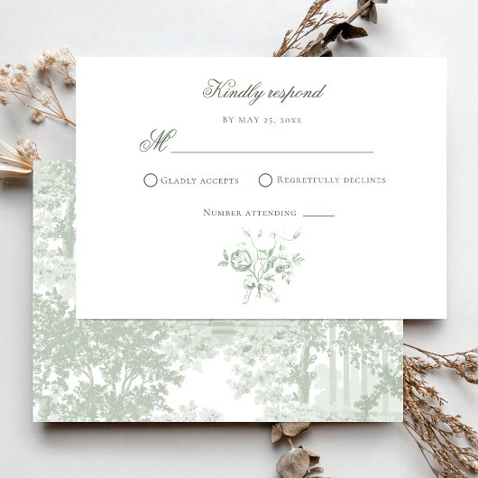 Romantic Sage Floral Wedding RSVP Kaartje