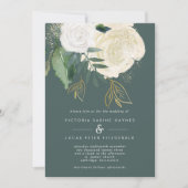 Romantic Sage & Gold Wedding Invitation Kaart (Voorkant)