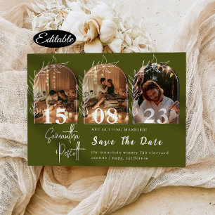 Romantic Sage Green Arch bewaar de datum collage Kaart