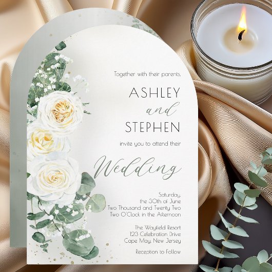 Romantic Sage Green Arch Wedding Invitation