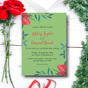 Romantic Sage Red Rose Boho Summer Floral Wedding Kaart