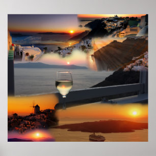 Romantic Santorini Sunset Uitzichten Poster