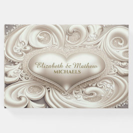 Romantic Satin Heart Ivory Colored Guest Book Gastenboek