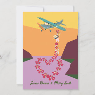 Romantic Scene Airplane Flowers Heart Wedding Kaart