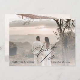 Romantic Script Calligraphy Add Photo Wedding Save Save The Date