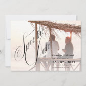 Romantic Script Calligraphy Add Photo Wedding Save The Date (Voorkant)
