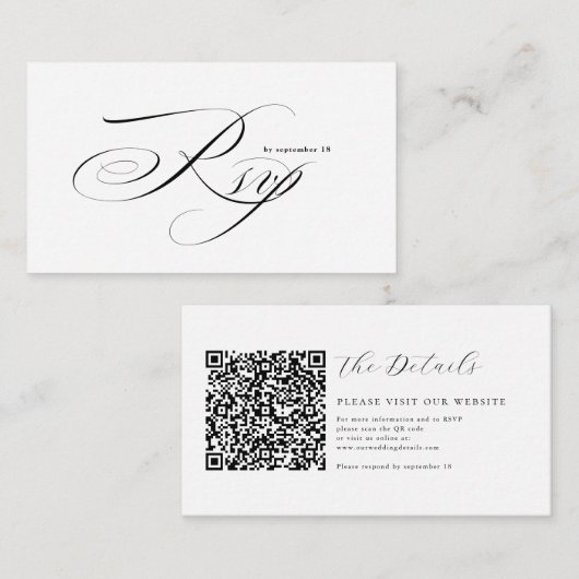 Romantic Script Calligraphy QR Code Wedding RSVP Informatiekaartje (Voorkant / Achterkant)