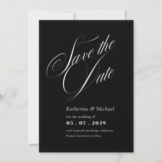 Romantic Script Calligraphy QR code Wedding Save The Date (Voorkant)