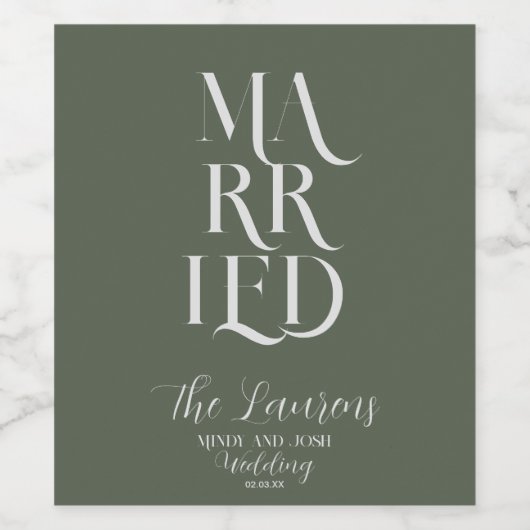 Romantic Script Sage GREEN huwelijkshuwelijk Wijn Etiket (Enkel label)