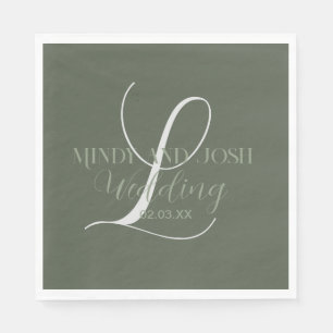 Romantic Script Sage Green Initiaal Wedding Servet