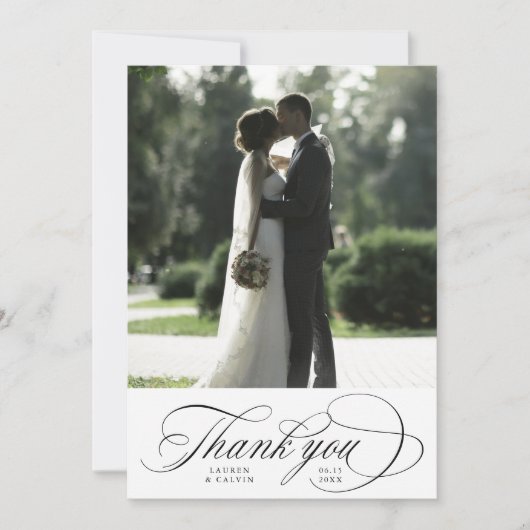 Romantic Script Wedding 2 Photo Bedankkaart (Voorkant)