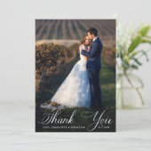 Romantic Script Wedding 2 Photo Bedankkaart (Staand voorkant)