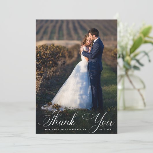 Romantic Script Wedding 2 Photo Bedankkaart (Staand voorkant)