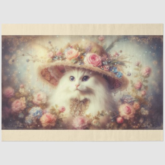 Romantic Shabby Chic Floral Cat Decoupage Tissuepapier (Voorkant)