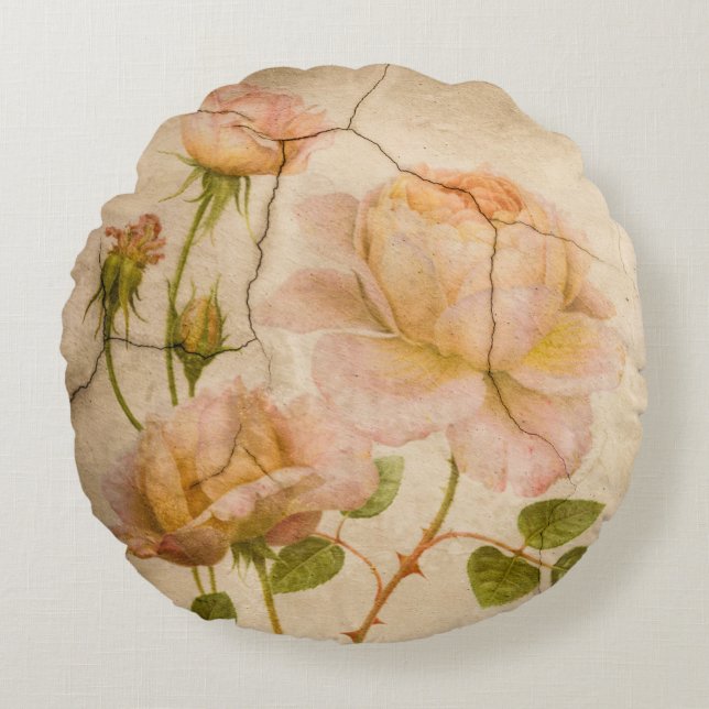  Romantic Shabby Chic Pink Peonies Rond Kussen (Voorkant)